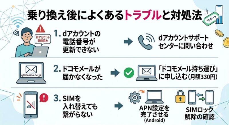 ahamoからワイモバイル乗り換え後によくあるトラブルと対処法
