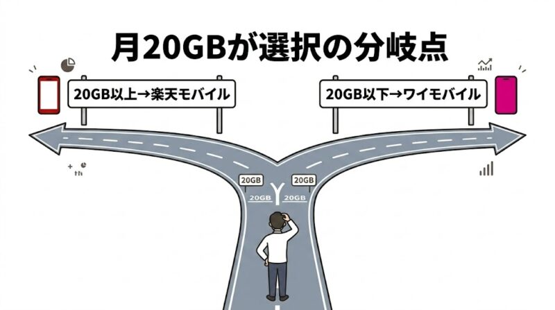 20GBが分岐点！ワイモバイルと楽天モバイルの比較